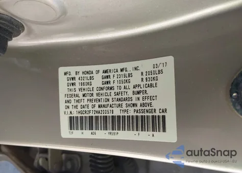 2017 Honda Accord Ex from USA, damaged, VIN 1HGCR2F72HA200579